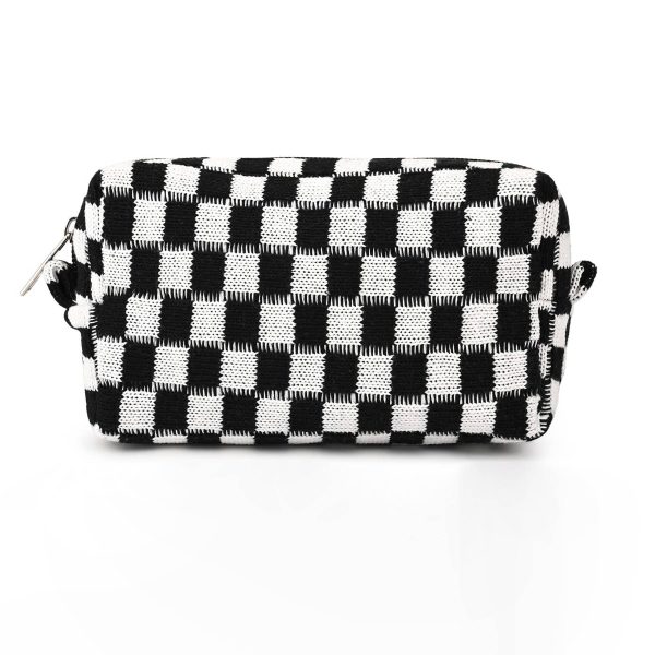 Wool Large Checkered Cosmetic Storage Bag with High Capacity - Image 3