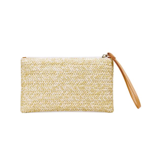Women Stylish Portable Straw Handbag with Zipper - Image 2