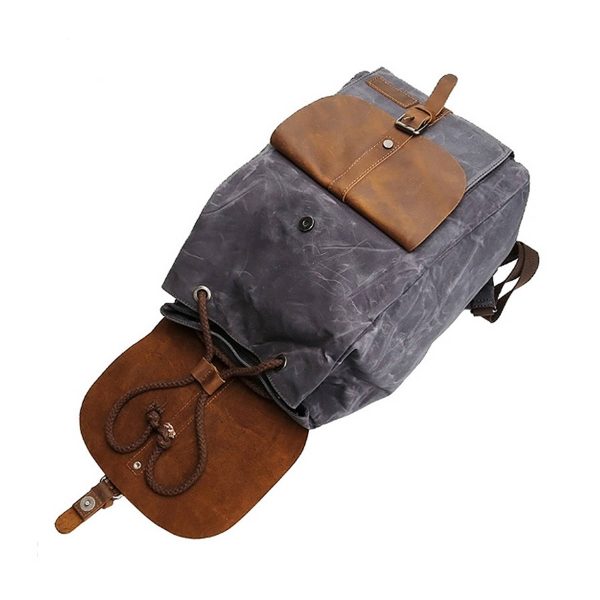 Vintage Waterproof Backpack Daypack Made of Canvas Leather - Image 5