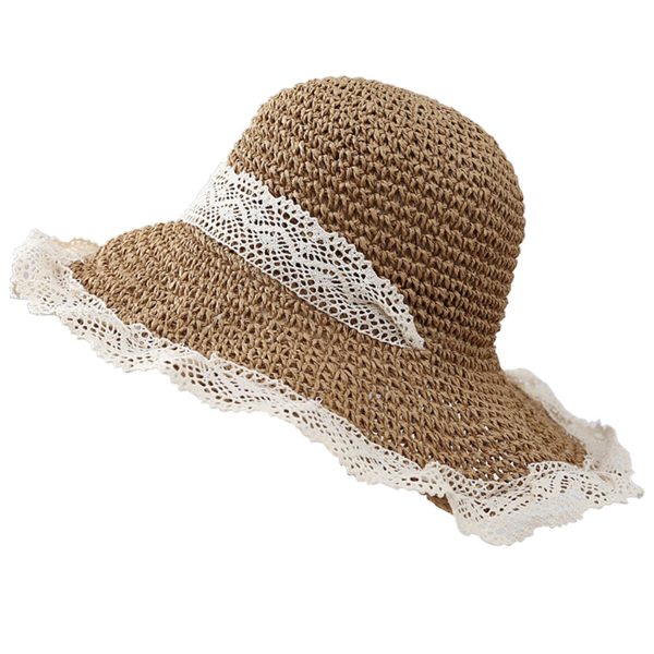 Jute Summer thin breathable lace cutout straw hat