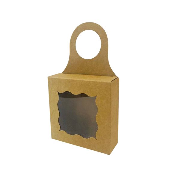 Kraft Paper Wine Bottle Box w/ Window Hanging Foldable - Image 5