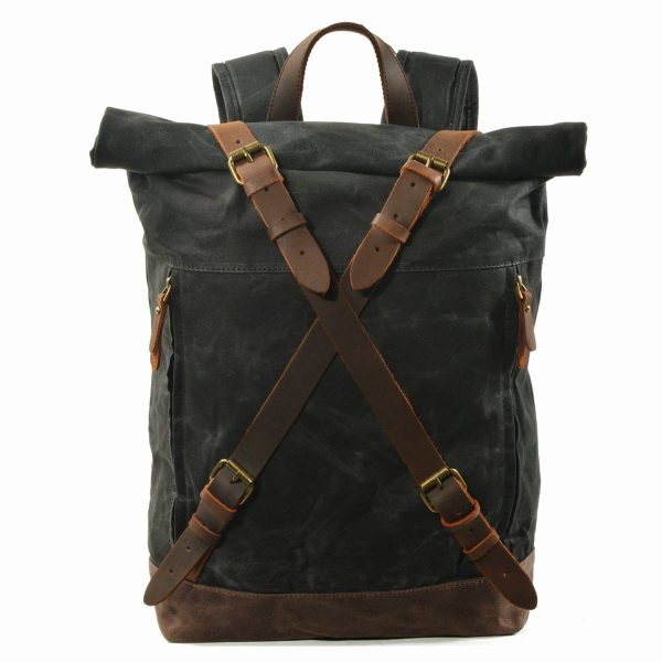 Vintage Canvas Leather Roll On Laptop Backpack Waterproof - Image 2