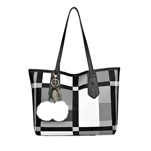 PU Leather Large-Capacity Tote Bag w/ Plush Pendant - Image 2