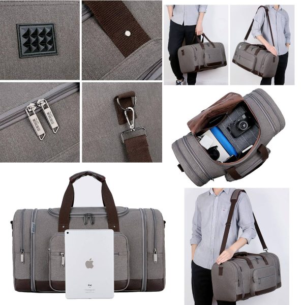 Canvas Shoe Compartment Travel Tote Duffel Bag - Image 5