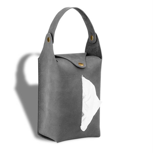 Portable PU Leather Hanging Car Tissue Bag - Image 2