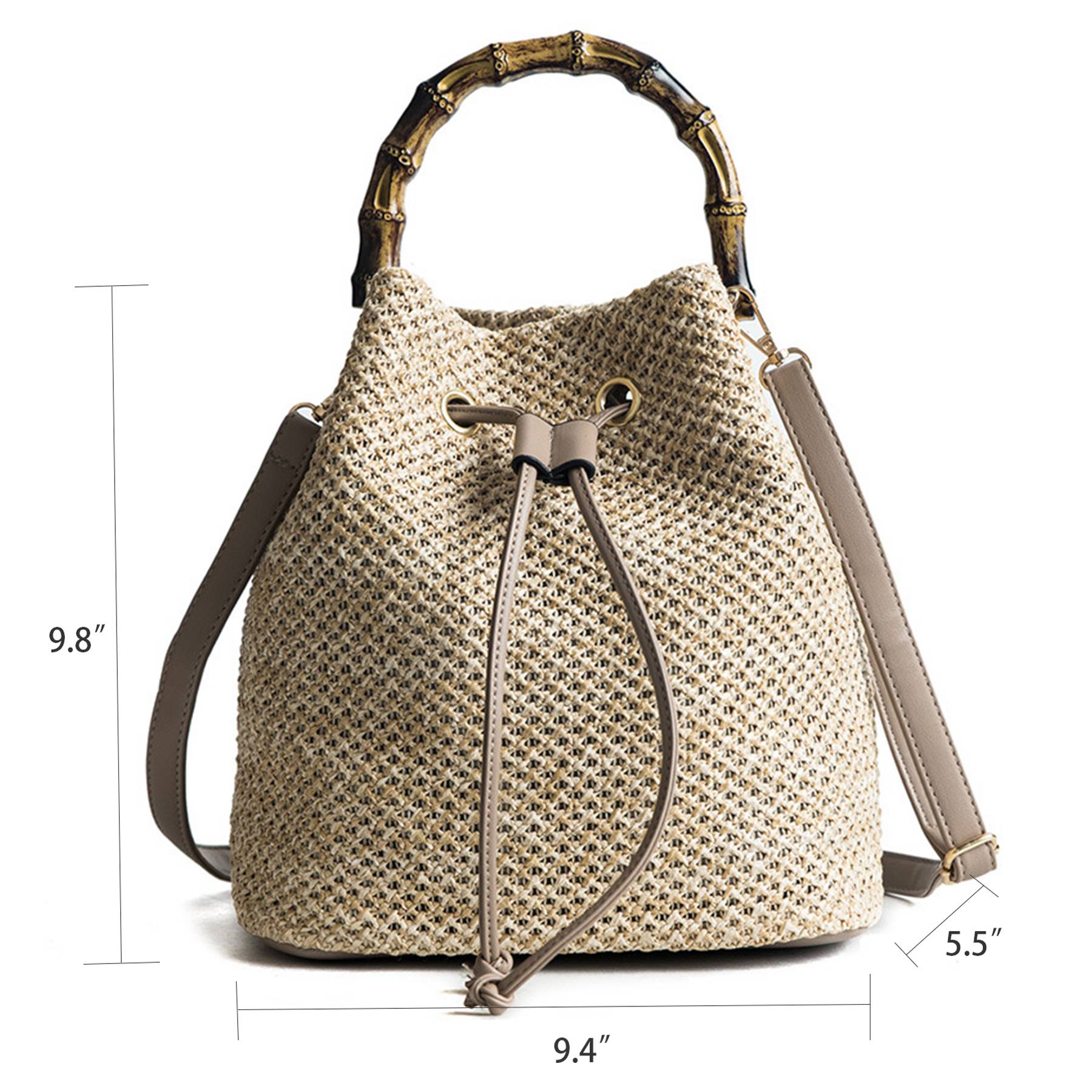 Jute Crossbody Bag Bucket Handbags With Bamboo Handle - Image 3