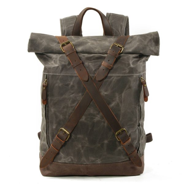 Vintage Canvas Leather Roll On Laptop Backpack Waterproof - Image 4