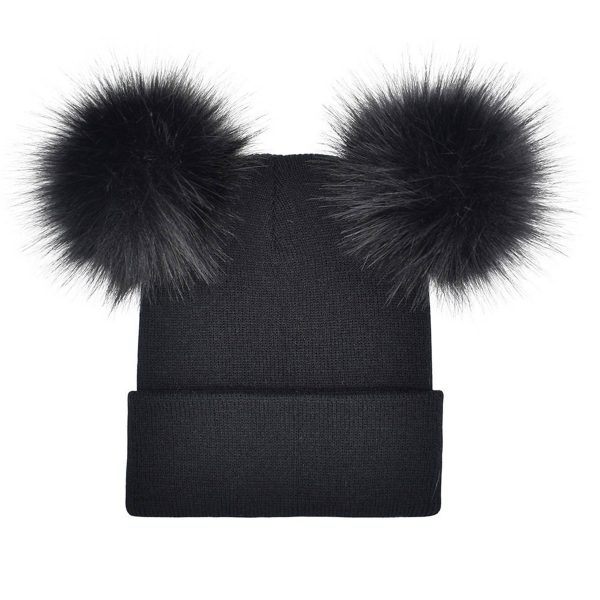 Acrylic Winter double furball knitted beanie