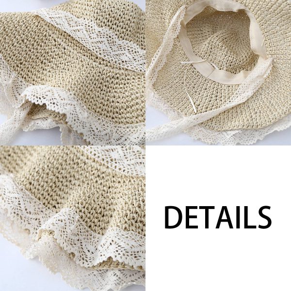 Jute Summer thin breathable lace cutout straw hat - Image 3