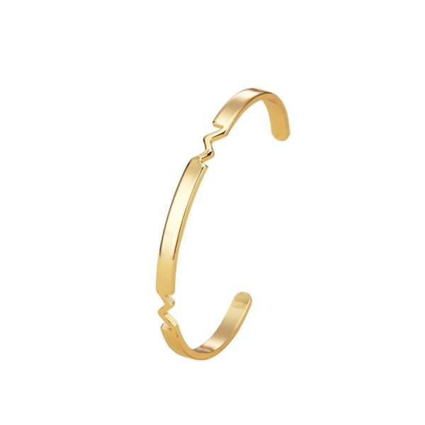 Engraved C-shaped Open Bracelet - Image 2