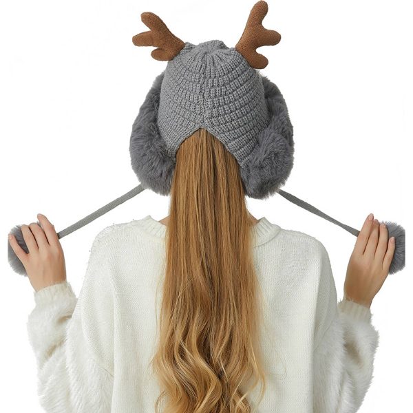 Women winter cover ear antler knit hat - Image 11