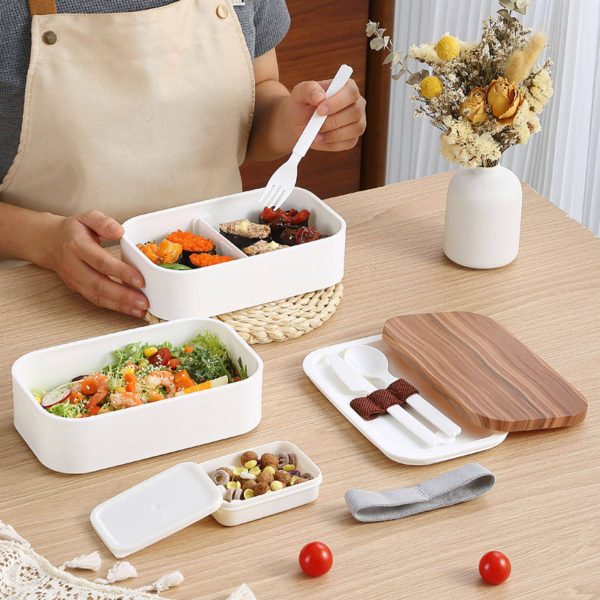 Wooden grain double layer plastic bento lunch box - Image 6