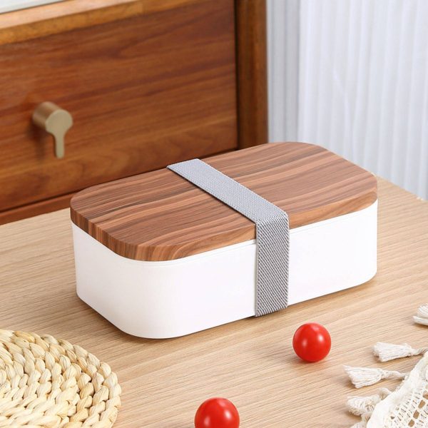 Wooden grain double layer plastic bento lunch box - Image 3