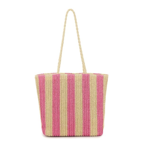 Women Beach Straw Striped Tote Bag - Image 2