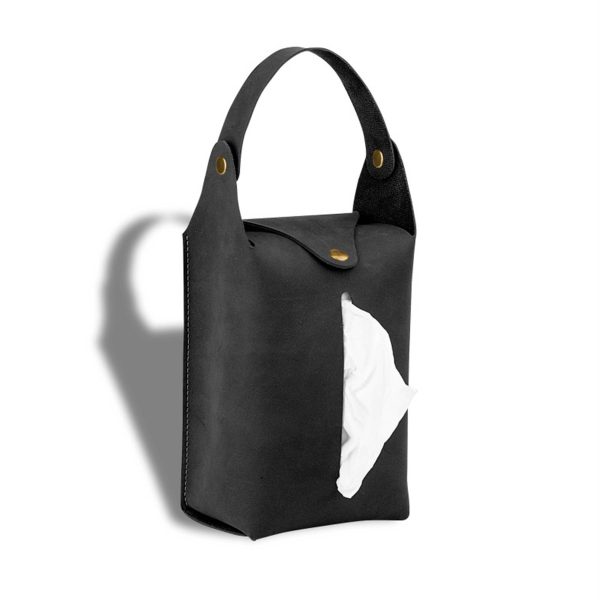 Portable PU Leather Hanging Car Tissue Bag - Image 3