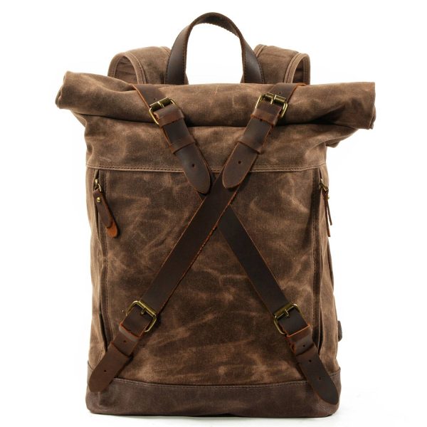 Vintage Canvas Leather Roll On Laptop Backpack Waterproof - Image 3