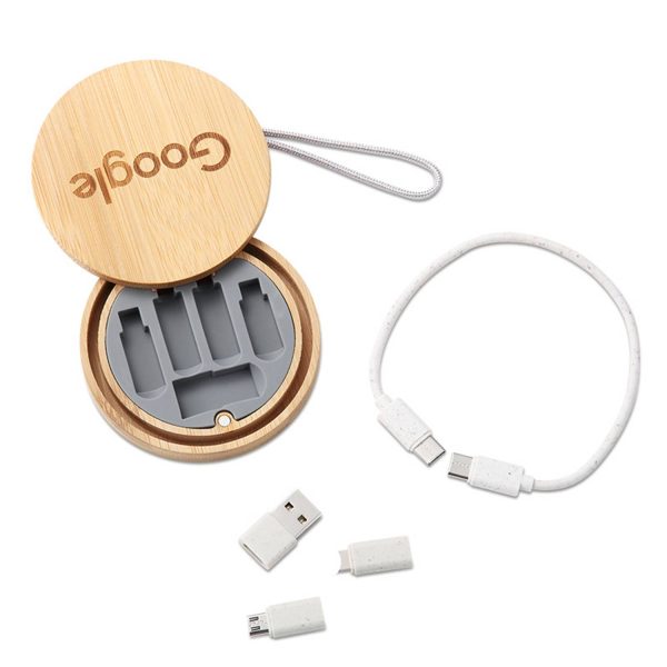 Bamboo Storage Box with Fast Charging Cable Kit - Image 3