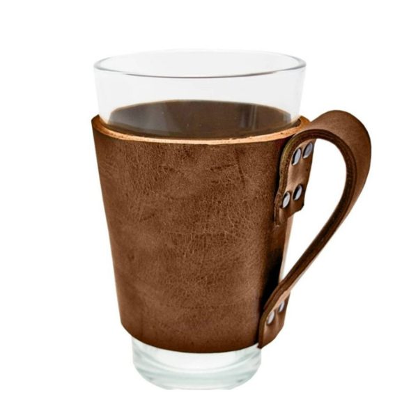 12oz Vintage PU Leather Cup Sleeve w/ Handle - Image 4