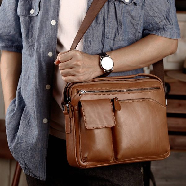 Genuine Leather Shoulder Crossbody Bag for Men Work Business - Image 2