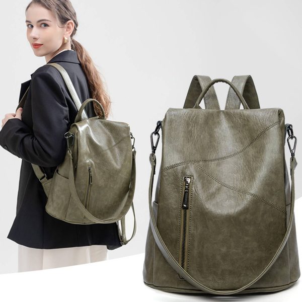 Polyurethane Women Purse Fashion Travel Shoulder Backpack - Image 5