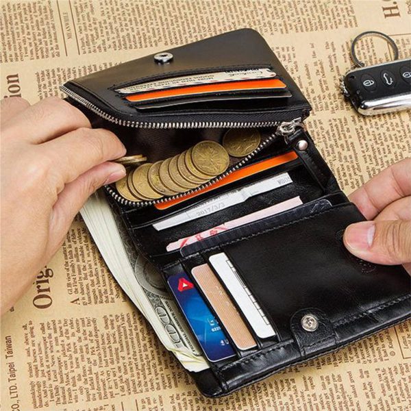 Genuine Leather Waterproof Large capacity three fold wallet - Image 5