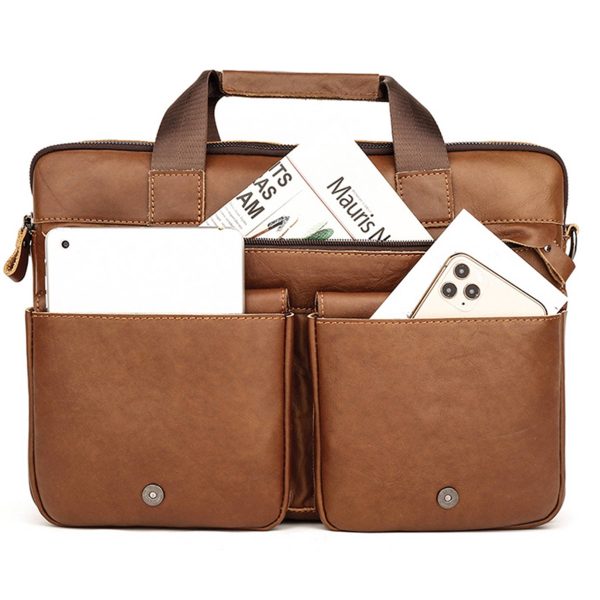 Vintage Leather Travel Messenger Office Crossbody Bag - Image 4