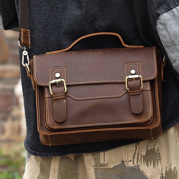Vintage Leather Messenger Bag - Image 4