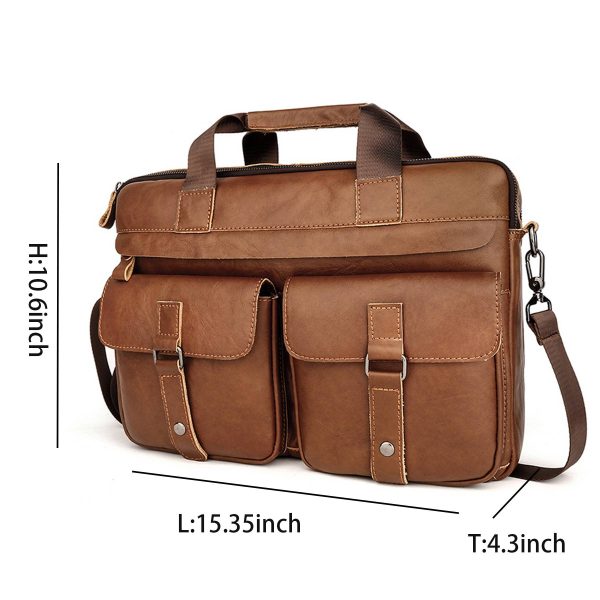 Vintage Leather Travel Messenger Office Crossbody Bag - Image 3