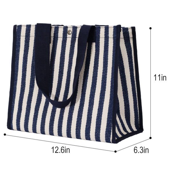 Large capacity Striped Canvas Tote Bag - Image 6