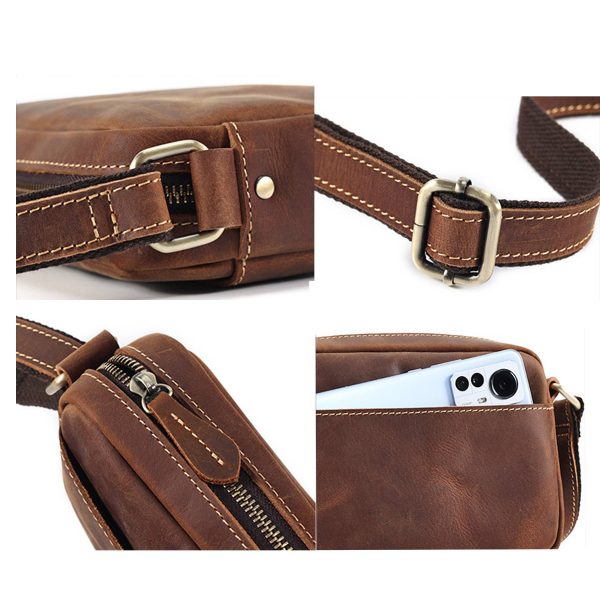 Genuine leather vintage cross-body messenger bag - Image 5