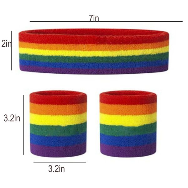 LGBT Rainbow Elastic Sports Headband Wristband Set - Image 3