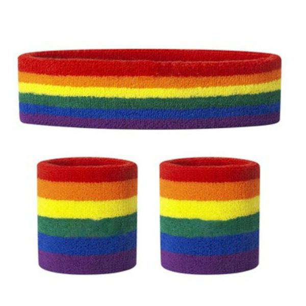 LGBT Rainbow Elastic Sports Headband Wristband Set - Image 2