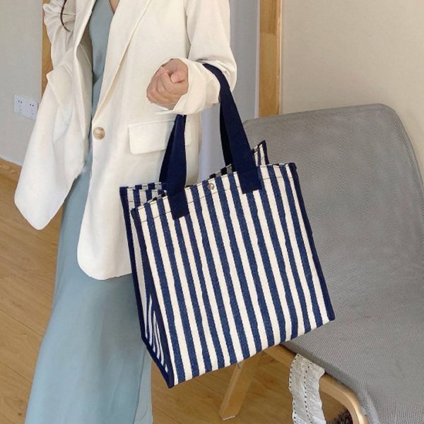 Large capacity Striped Canvas Tote Bag - Image 8