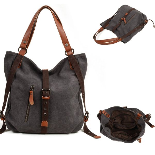 Canvas Multifunctional Shoulder Bucket Backpack - Image 4