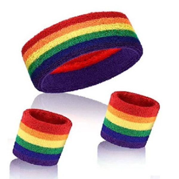 LGBT Rainbow Elastic Sports Headband Wristband Set - Image 4