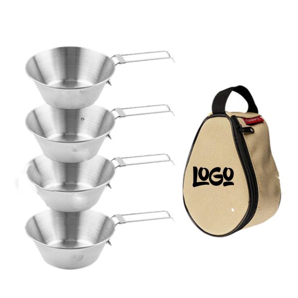 4Pcs Foldable Stainless Steel Camping Sierra Cup w/ Bag