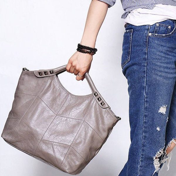 Genuine Leather Top Handle Purse Satchel Bag for Women - Image 2