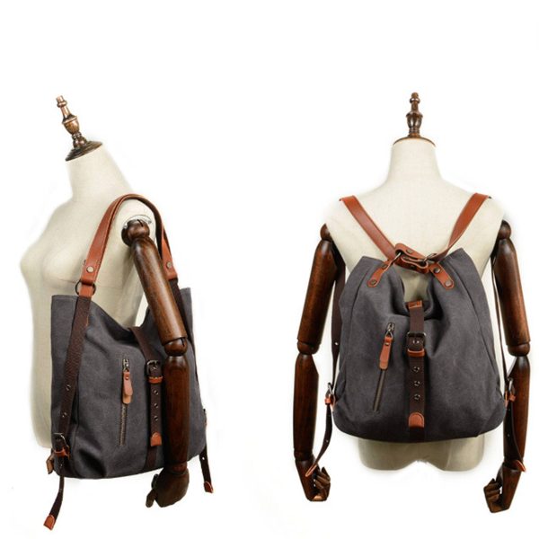 Canvas Multifunctional Shoulder Bucket Backpack - Image 5
