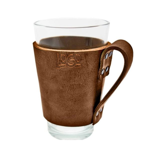 12oz Vintage PU Leather Cup Sleeve w/ Handle
