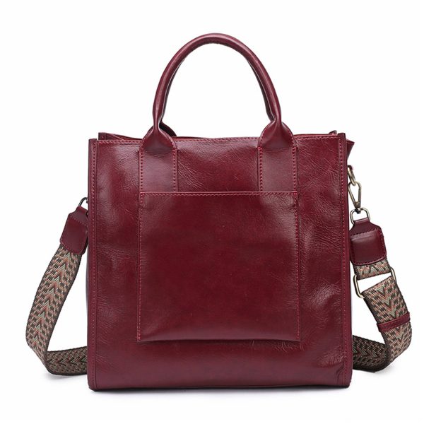 Vegan Leather Simple Vintage Shoulder Retro Handbag - Image 5