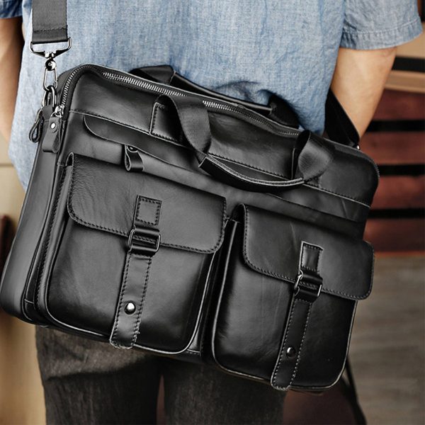 Vintage Leather Travel Messenger Office Crossbody Bag - Image 2