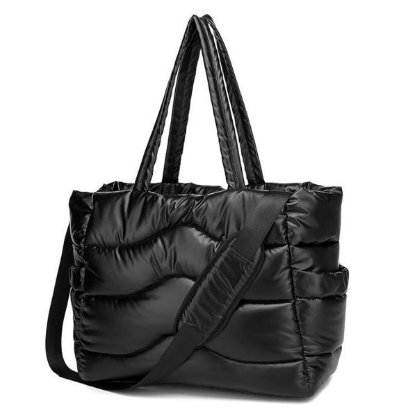 Lightweight Quilted Puffy Nylon Shoulder Tote Bag - Image 2