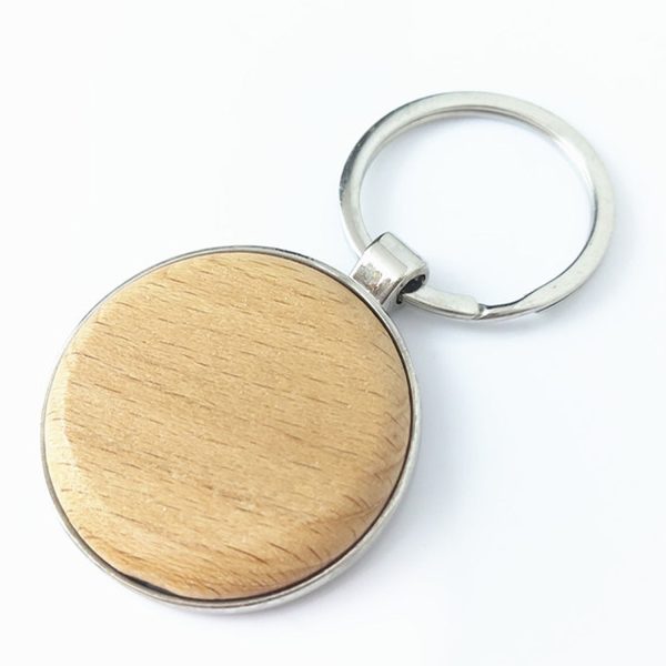 Round Circle Wood Keychain - Image 2