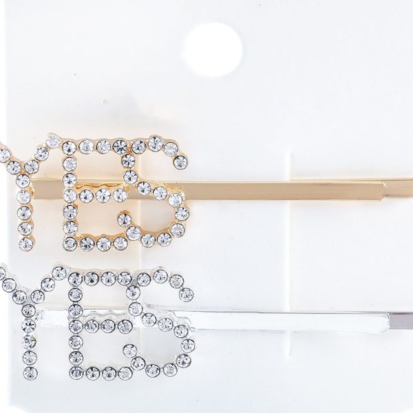 Glitter Rhinestone Letter Hair Clips Set - Image 3