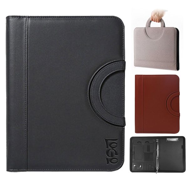 PU Leather Multi Function Zippered File Folder w/ Handle