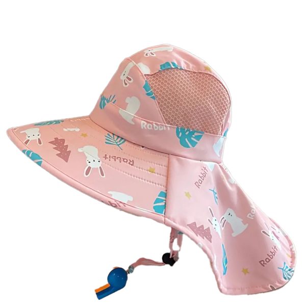 Kid's Adjustabl Breathable Wide Brim Sun Hat w/ Whistle - Image 3