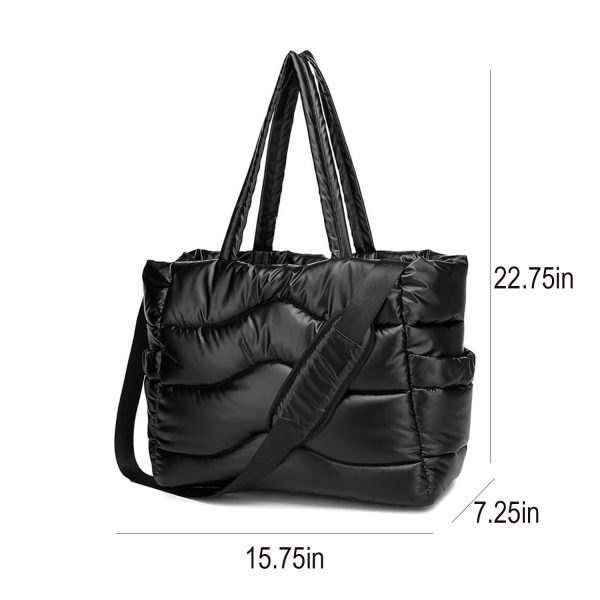 Lightweight Quilted Puffy Nylon Shoulder Tote Bag - Image 8
