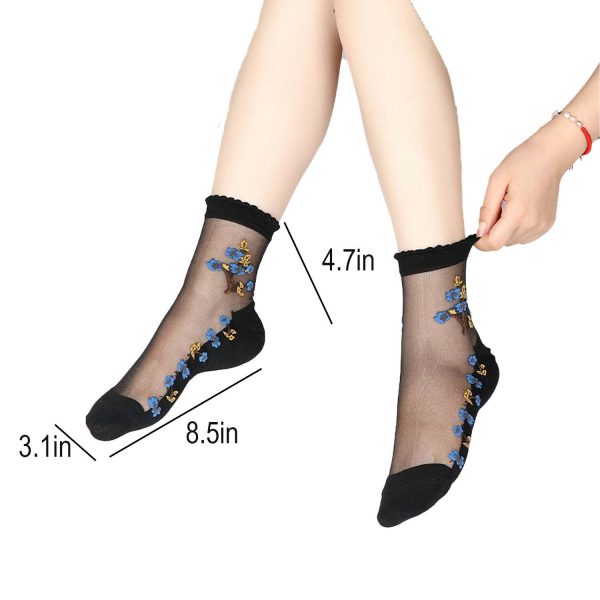 Womens Embroidered Ankle Sheer Mesh Socks Set - Image 6