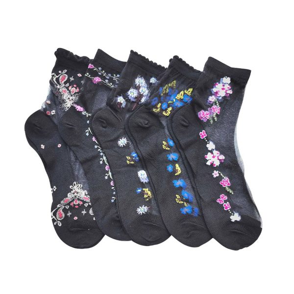 Womens Embroidered Ankle Sheer Mesh Socks Set - Image 4