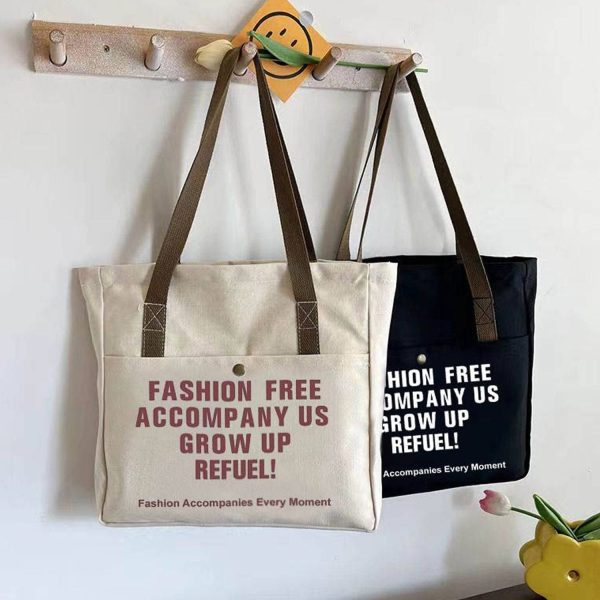 Zipper Top Large Capacity Canvas Tote Bag - Image 6